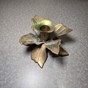 Vintage Solid Brass Gold Tone Flower Candle Holder Lotus Made in India